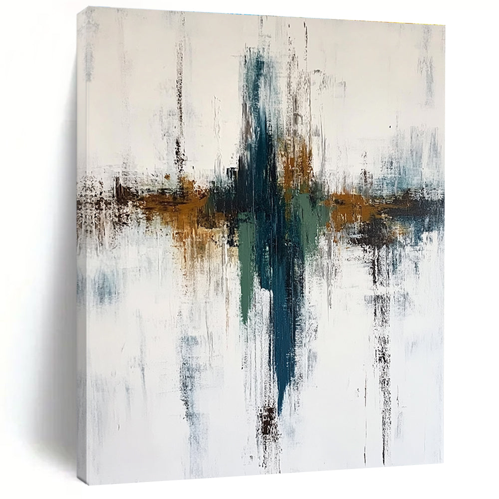Teal - Brown Abstract Cross Painting with Subtle Depth WINK498