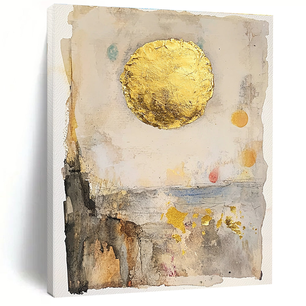 Gold Sun Abstract Painting with Textured Layers GAB0701