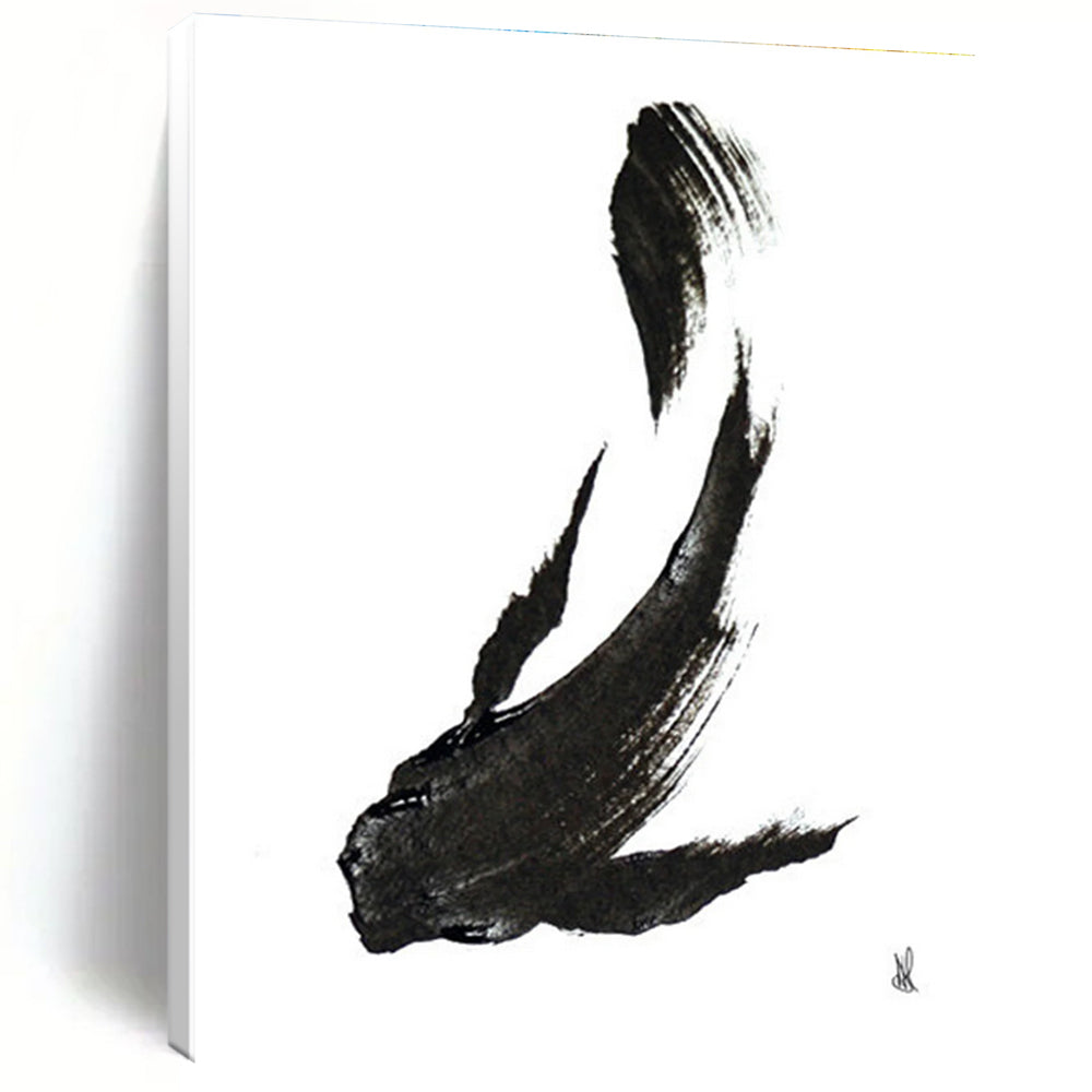 Minimalist Black Ink Fish Painting for Zen - Inspired Home Offices HENG181