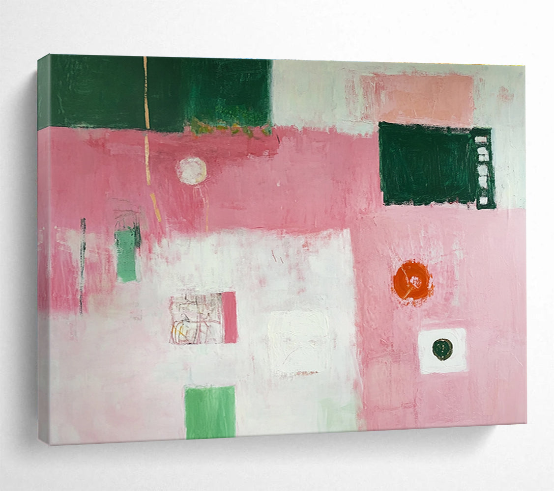 Eclectic Pink - Green Abstract Collage - Style Artwork Painting ABS129