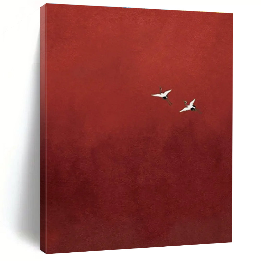 Two Cranes in Red Sky Abstract Painting for Dramatic Foyers HENG482