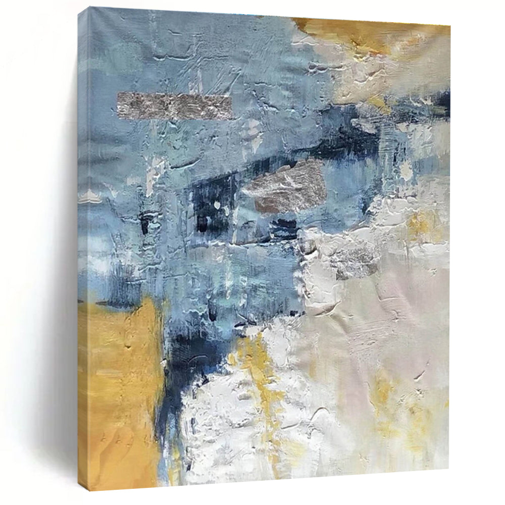 Chic Blue - Silver Abstract Layers Painting for Urban Interiors HENG255
