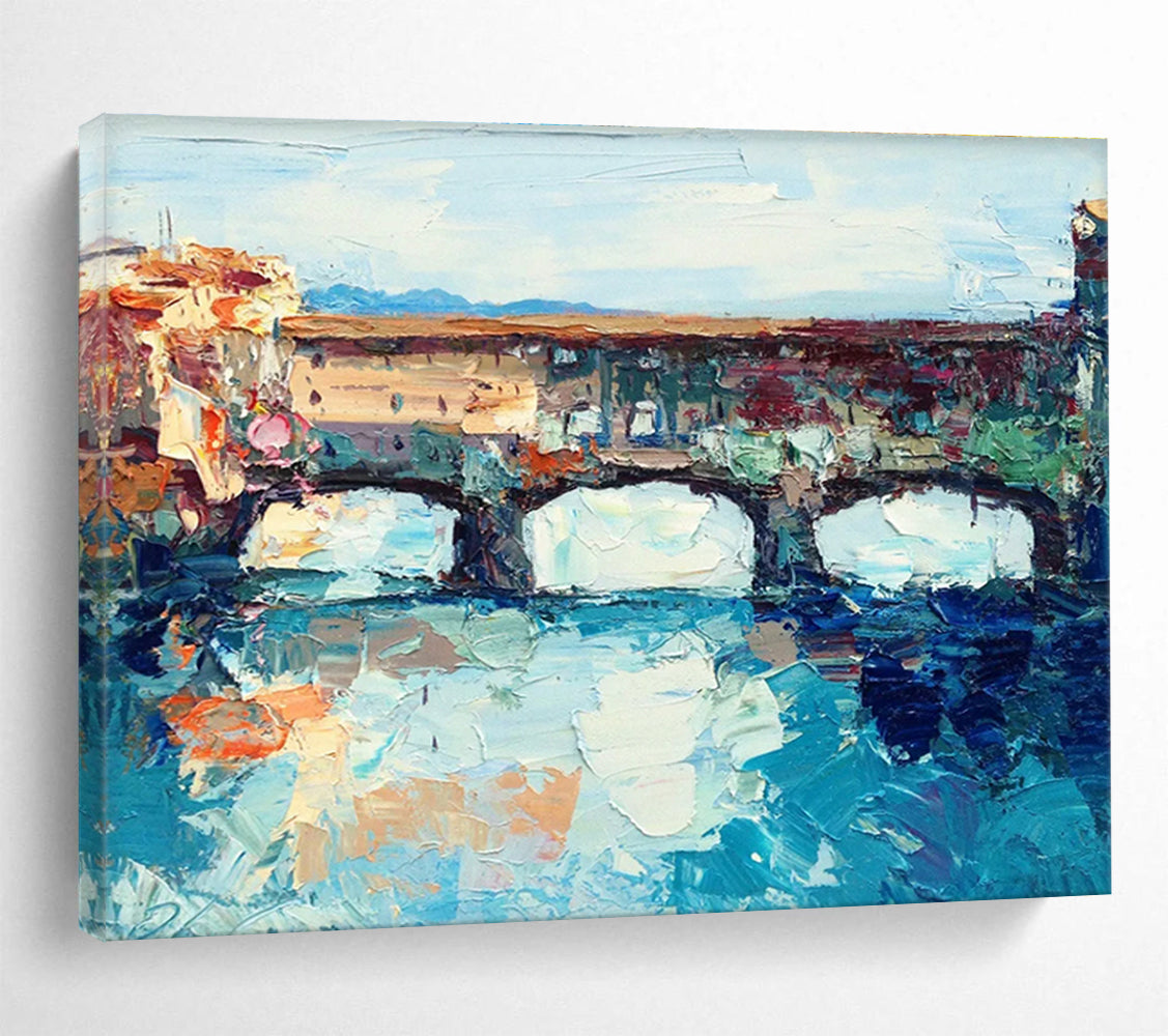 Ancient Bridge Abstract Painting for Riverfront Restaurant Dining Areas YHT455