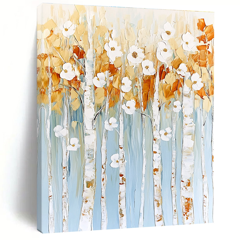 Floral Birch Tree Abstract Painting for Feminine Boudoirs GAB0754