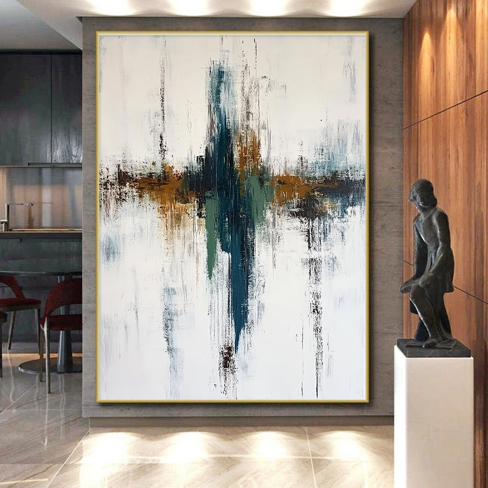 Teal - Brown Abstract Cross Painting with Subtle Depth WINK498