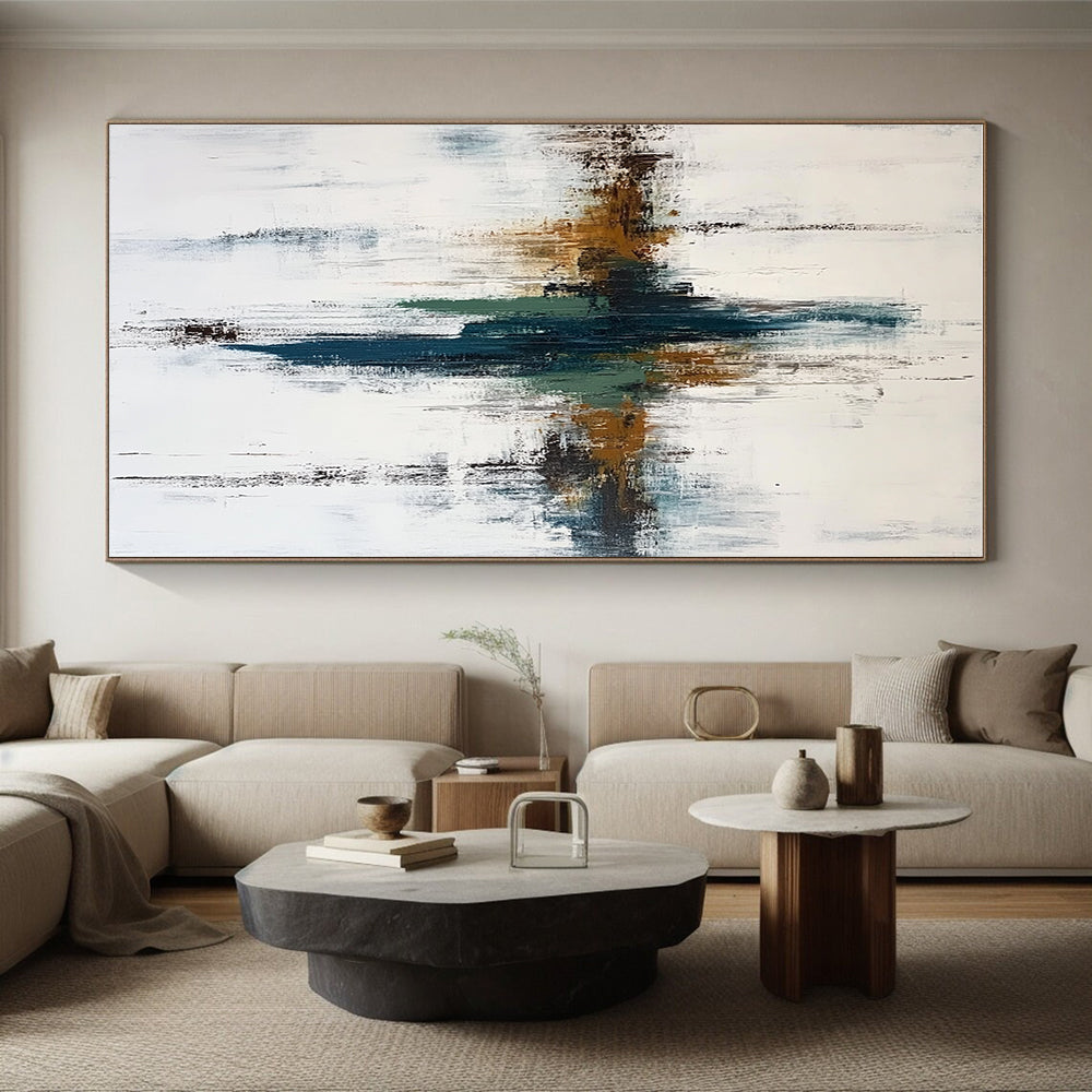 Teal - Brown Abstract Cross Painting with Subtle Depth WINK498