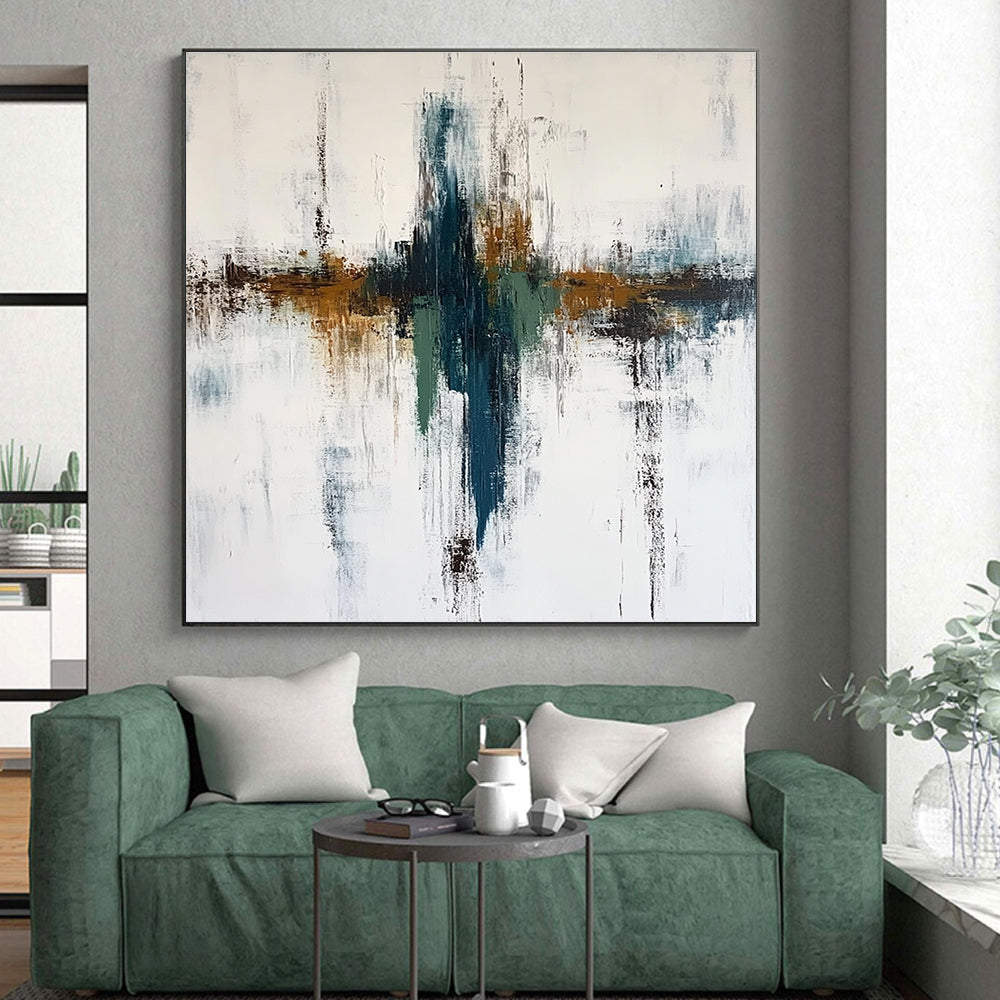 Teal - Brown Abstract Cross Painting with Subtle Depth WINK498