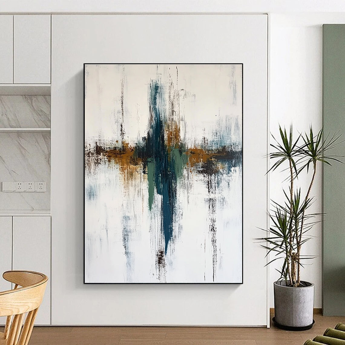 Teal - Brown Abstract Cross Painting with Subtle Depth WINK498