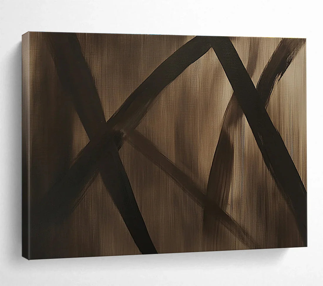 Raw Essence - Unpacking the Brown and Black Abstract Lines Painting