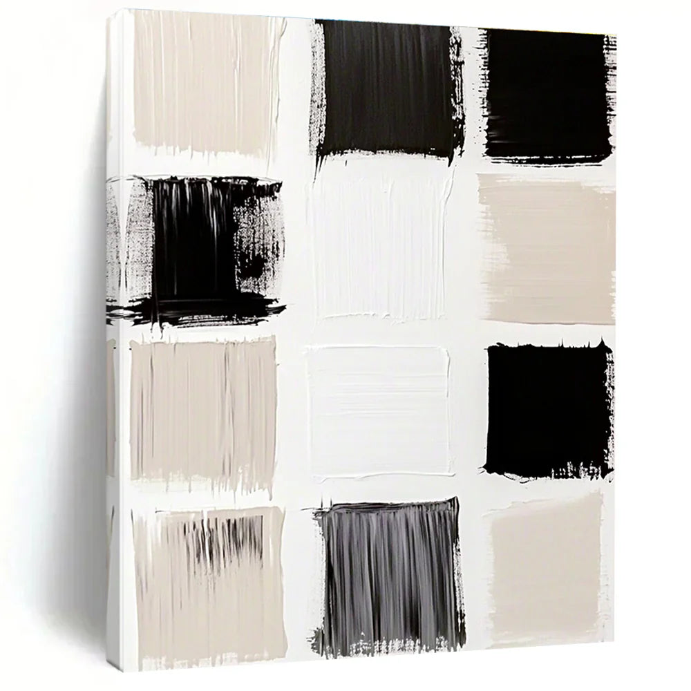 Harmony in Contrast: Analyzing the Beige and Black Blocks Abstract Painting
