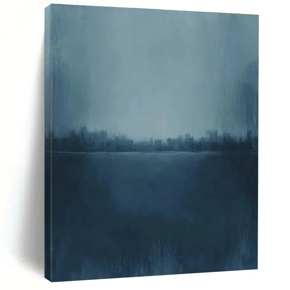 Exploring Urban Tranquility - An In-Depth Look at the Blue Cityscape Abstract Painting for Urban-Inspired Lofts HENG498