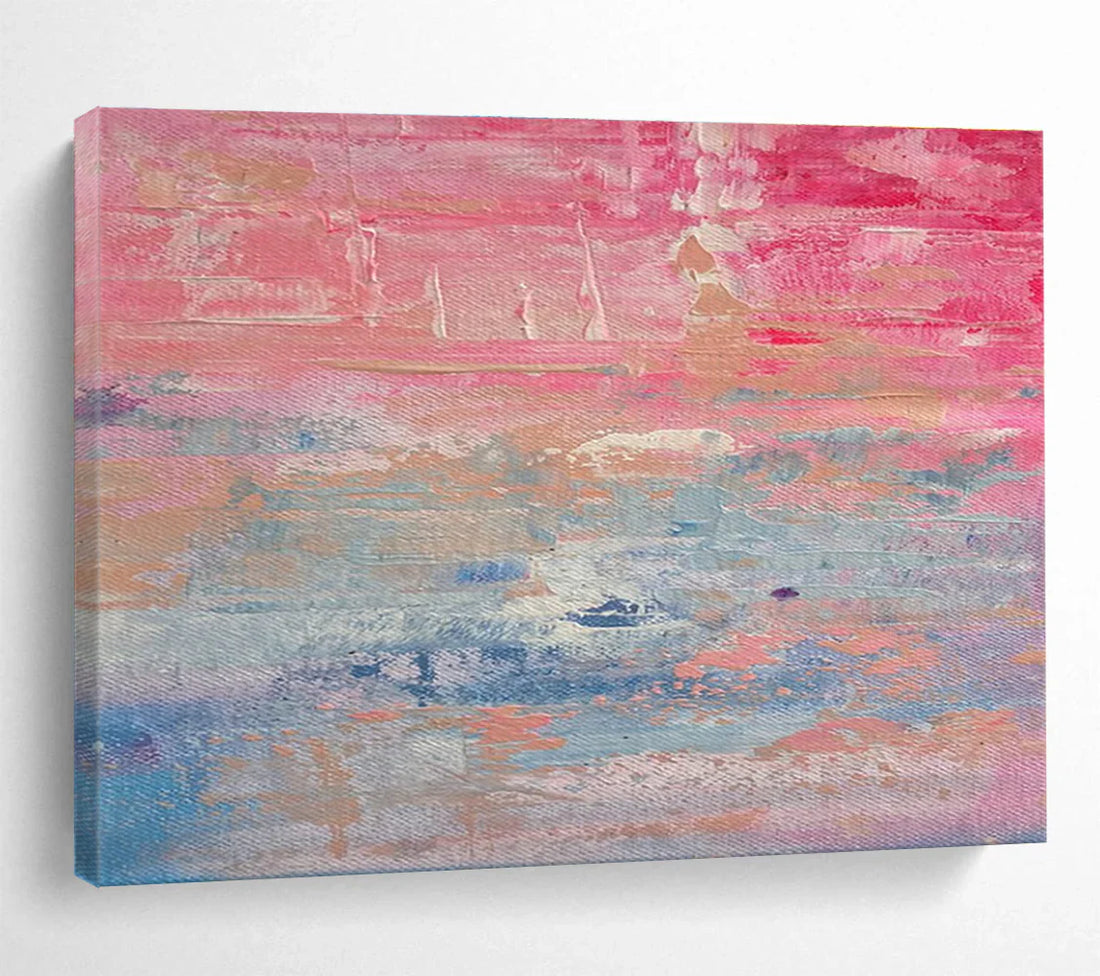 Embracing Twilight Romance - A Comprehensive Analysis of the Pink-Blue Abstract Sunset Painting for Romantic Bed and Breakfasts YHT386