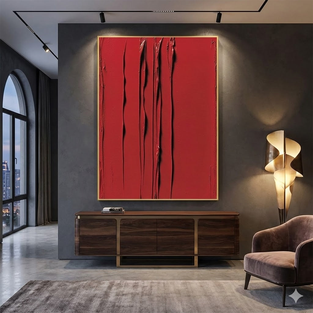 Unveiling the Crimson Pulse: A Deep Dive into Red Textured Stripes Abstract Painting with Bold Energy WINK101