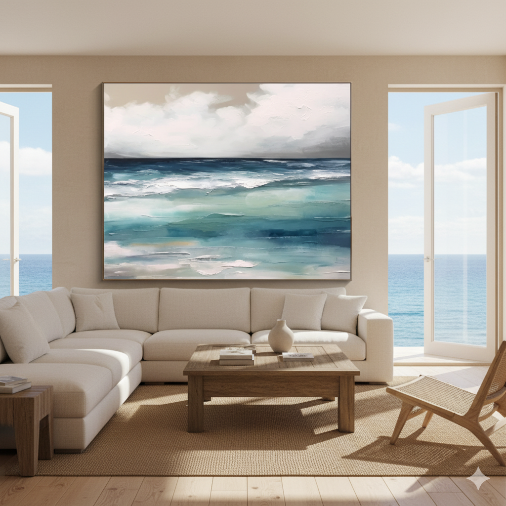 Exploring the Tranquil Depths: An In-Depth Analysis of "Serene Sea and Sky" Abstract Painting