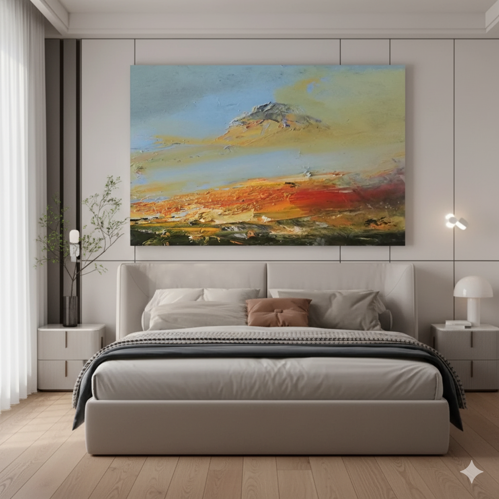 Exploring the Ethereal Heights: A Comprehensive Analysis of Mountain and Sky Abstract Landscape Painting for Nature-Inspired Spaces YHT038