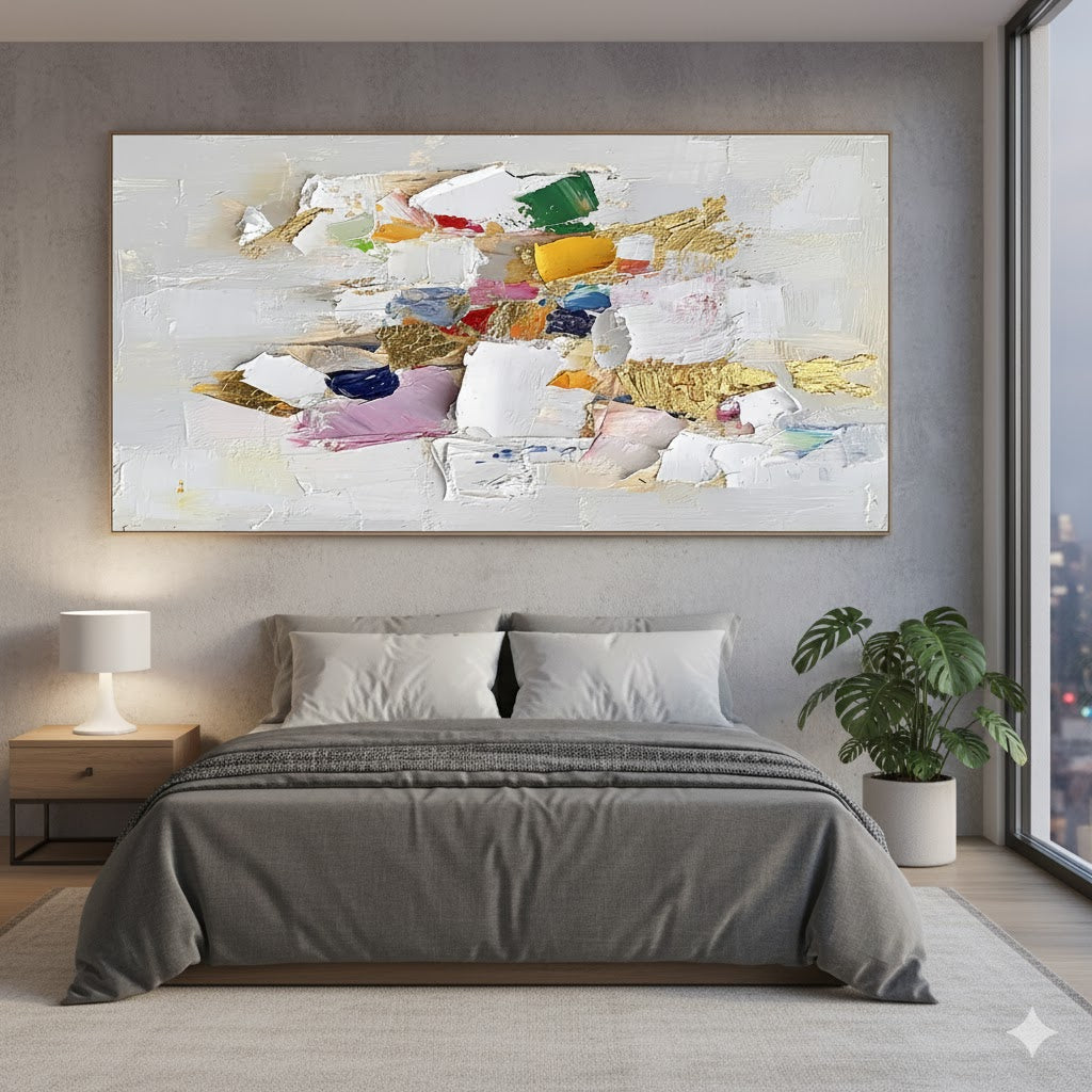 Unveiling the Layers: A Deep Dive into "Colorful Collage Gold Abstract Painting with Playful Luxury WINK482"