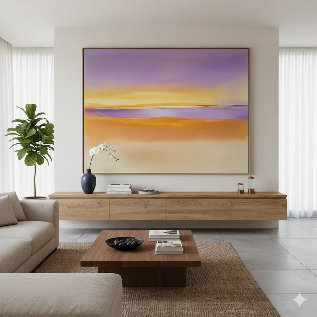 Unveiling Tranquility: A Deep Dive into Purple and Orange Gradient Landscape with Soft Horizons Abstract Painting ABS361