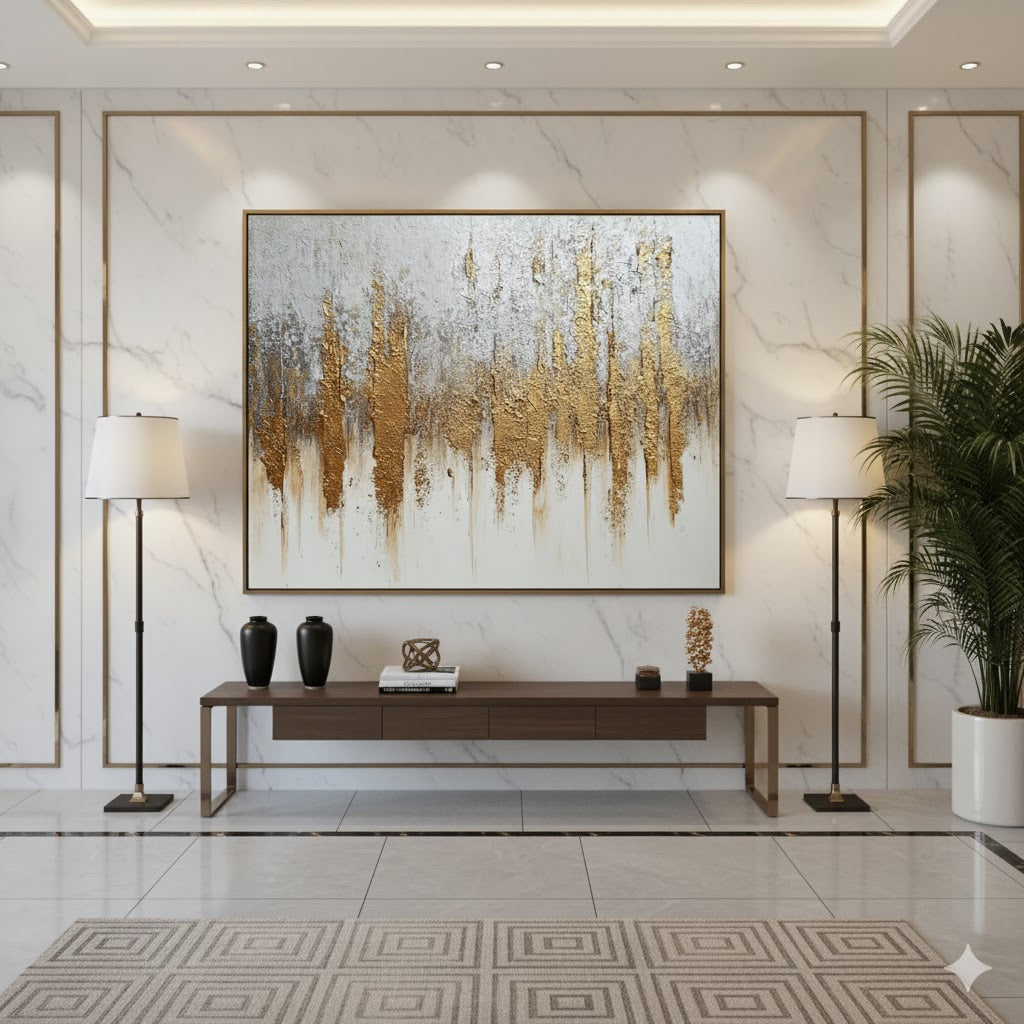 Unveiling Opulence: A Deep Dive into the Silver and Gold Abstract with Textured Metallic Accents