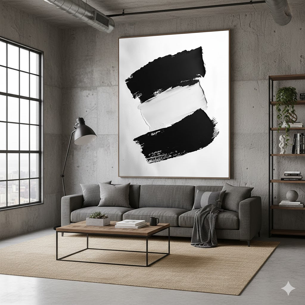 The Serenity of Simplicity: An In-Depth Analysis of the Minimalist Black and White Abstract Painting with Clean Forms WINK822