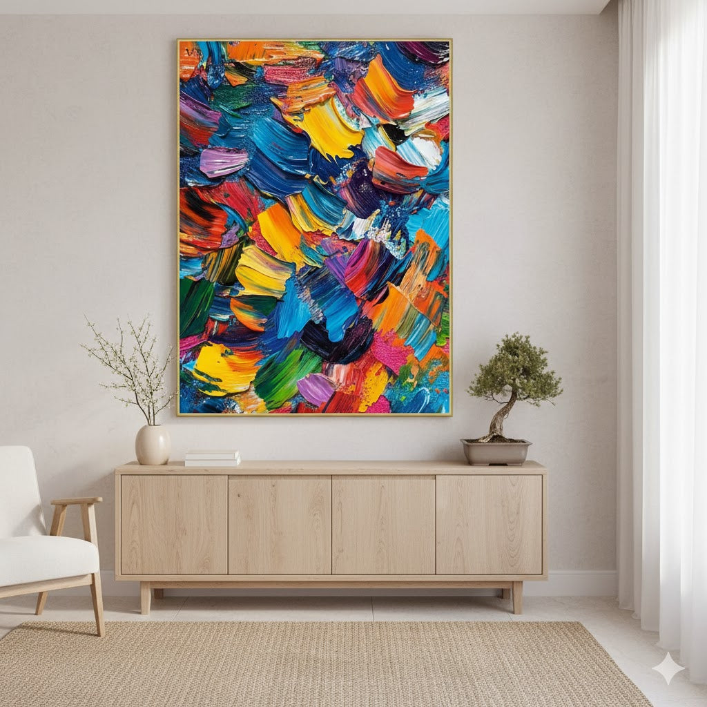 Vibrant Symphony: An In-Depth Analysis of the Colorful Abstract Brushstrokes Painting with Joyful Energy WINK405