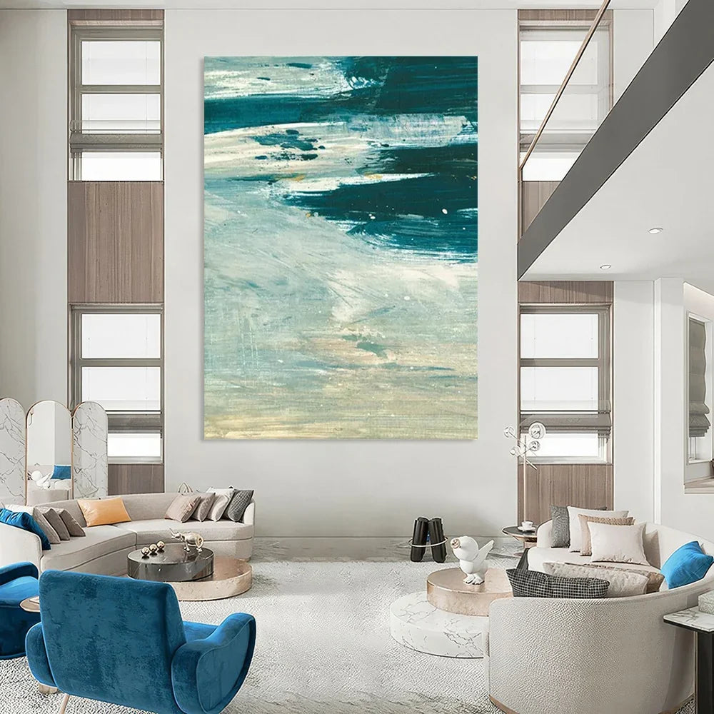 The Textured Horizon: Exploring Coastal Serenity Through Blue-Green Abstract Art