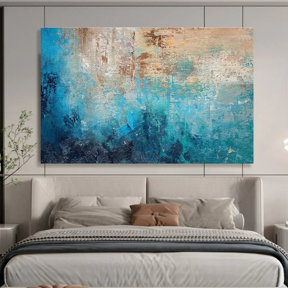 The Tranquil Depths: A Comprehensive Analysis of Teal and Blue Abstract Painting for Spa and Wellness Centers YHT374