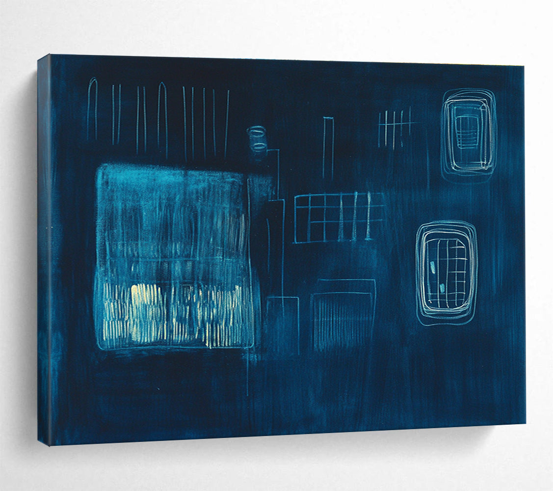 Dark Blue Abstract Forms Painting with Subtle, Mysterious Compositions ABS506