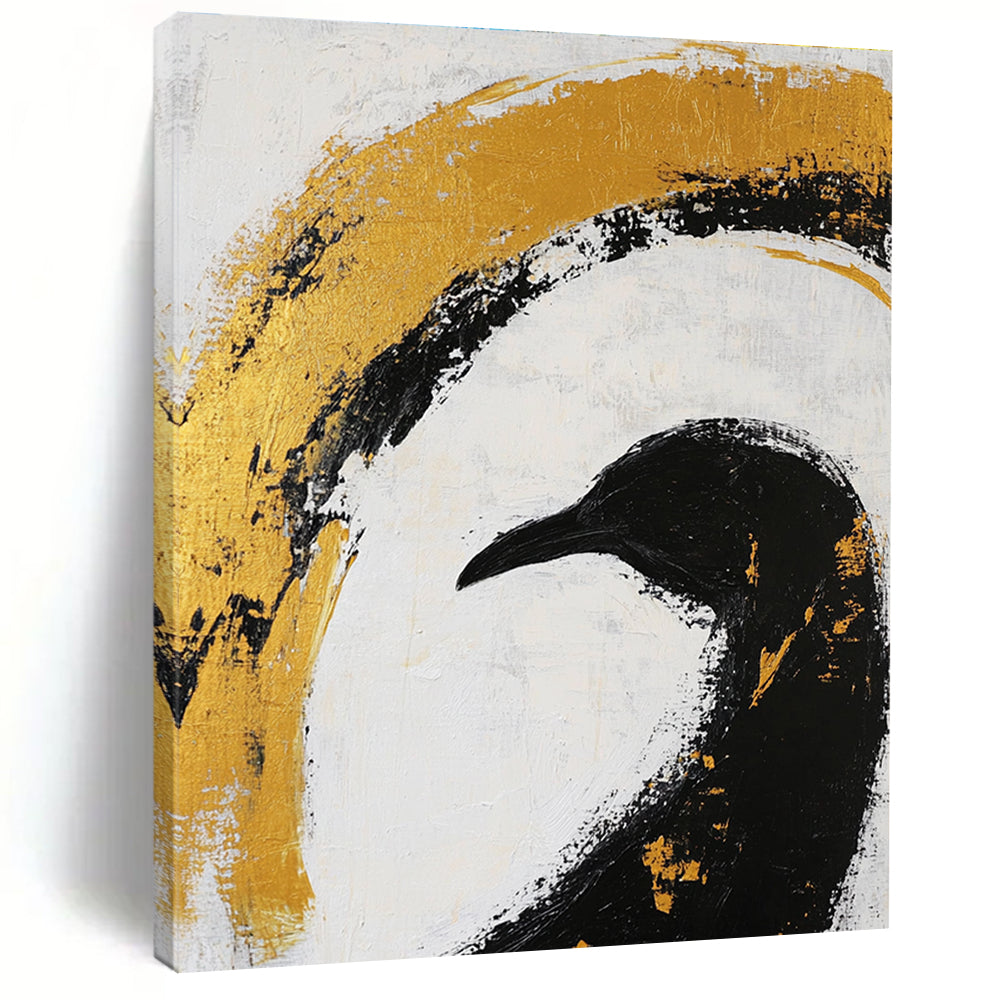 Black Bird Gold Arc Art - Symbolic Minimalist Abstract Painting GAB0438