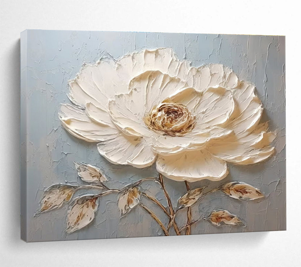 Textured White Flower Abstract Painting for Minimalist Interiors YHT175