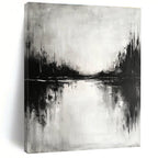 Black and White Lake Landscape - Moody Atmospheric Abstract Painting GAB0450