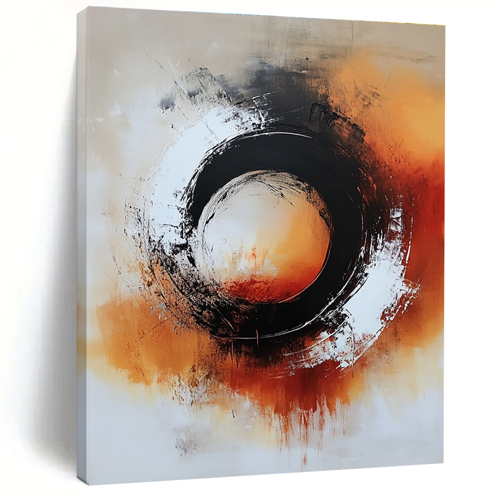 Black and Orange Circular Abstract Painting for Modern - Edgy Home Theaters GAB0935