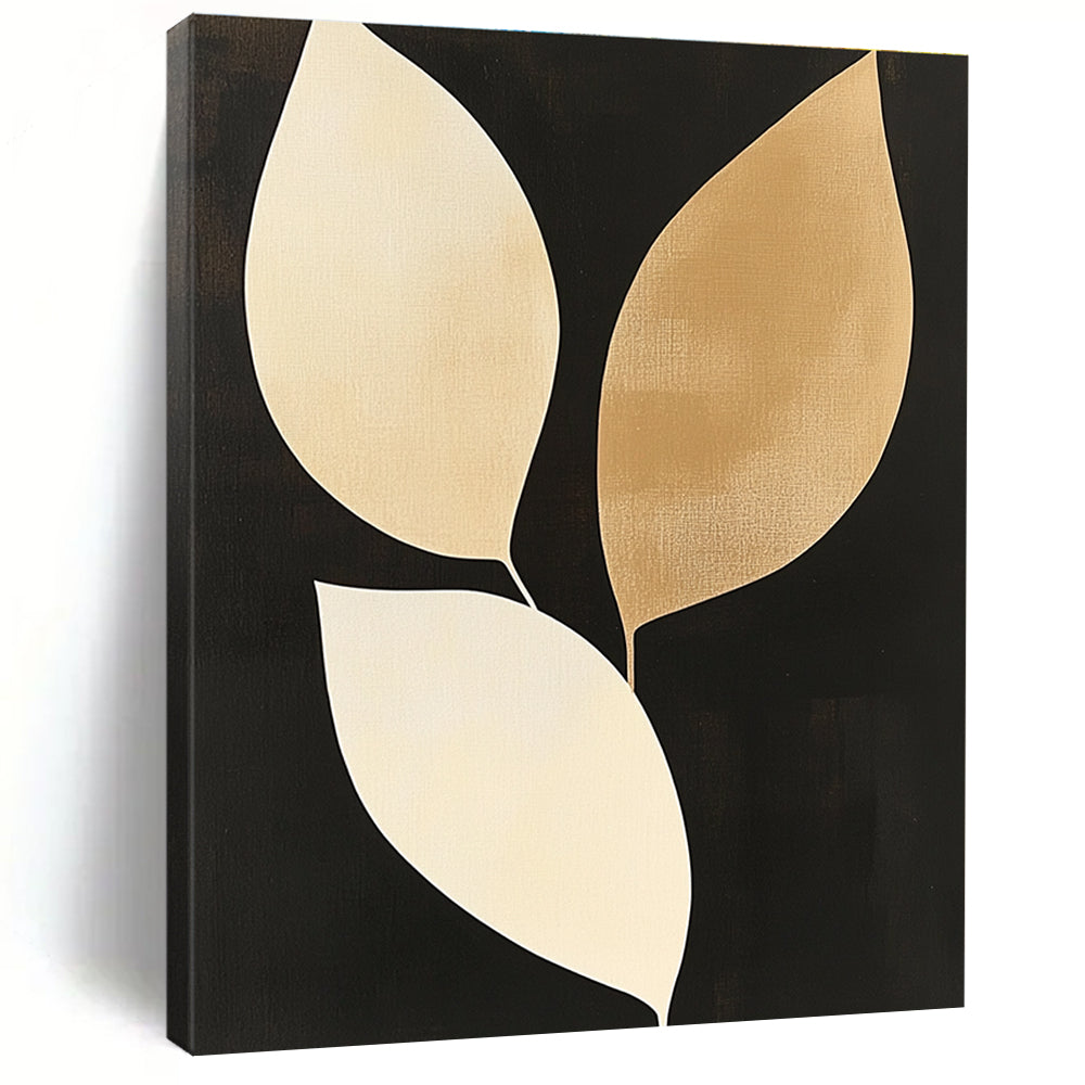 Gold and Beige Leaves Sophisticated Botanical Abstract Painting GAB0295