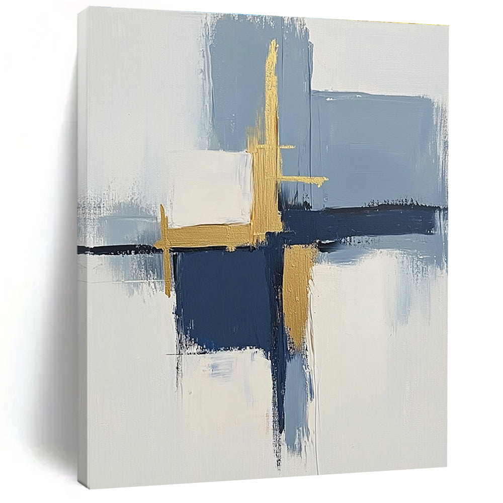 Blue Gold White Abstract Painting with Modern Elegance WINK566