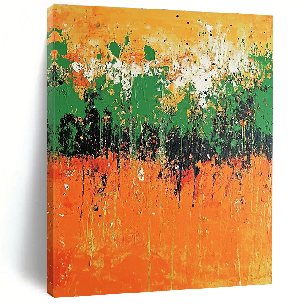 Orange Green Abstract - Energetic Abstract Painting GAB0637
