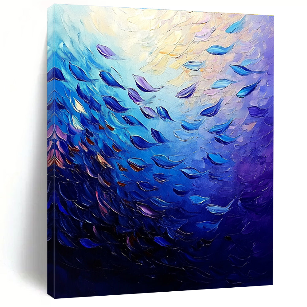 Blue Fish School Abstract Painting for Nautical - Themed Bars GAB1285