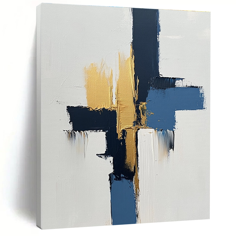 Blue - Gold Abstract Cross Painting with Modern Elegance WINK440