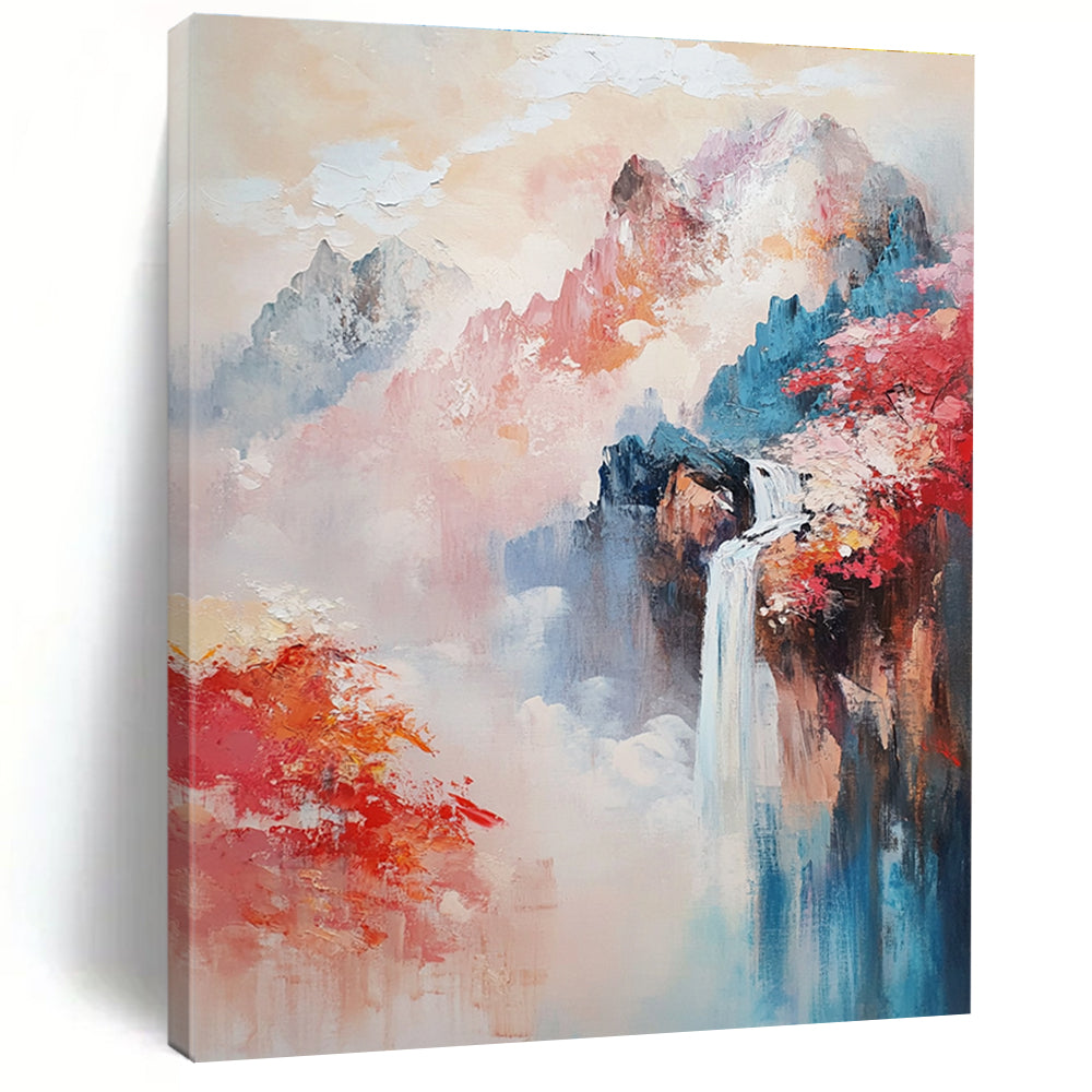 Colorful Mountain Waterfall - Vibrant Landscape Abstract Painting GAB0585