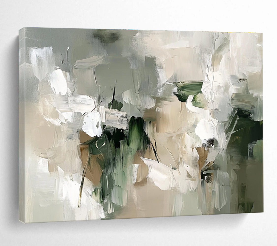 Gray - Green Abstract Blooms Painting with Subtle, Elegant Florals ABS509