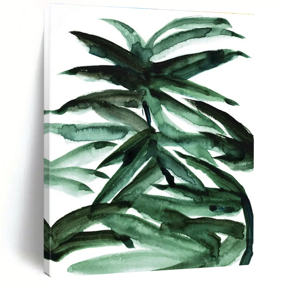 Vibrant Watercolor Palm Leaves Abstract Painting for Tropical - Inspired Spaces HENG243