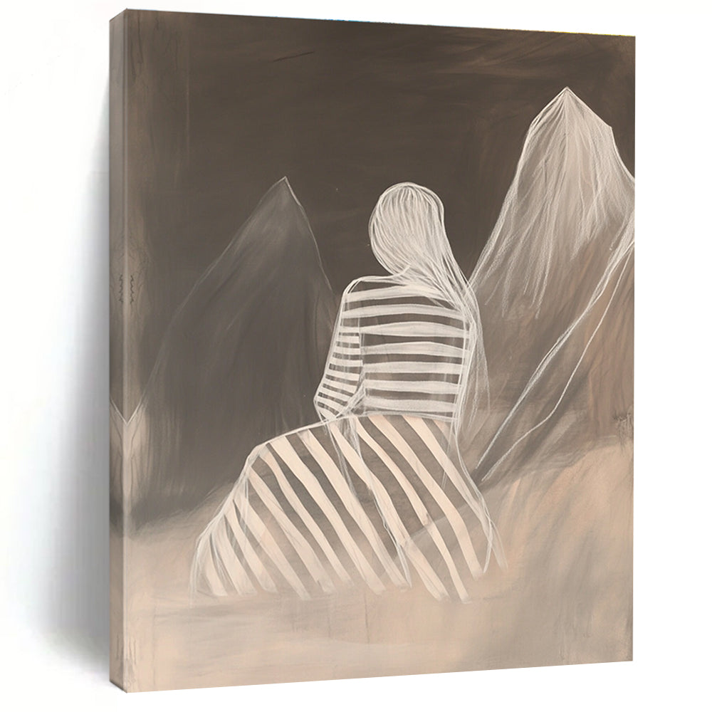 Figure Between Mountains Mysterious Abstract Painting for Thoughtful Spaces GAB1521