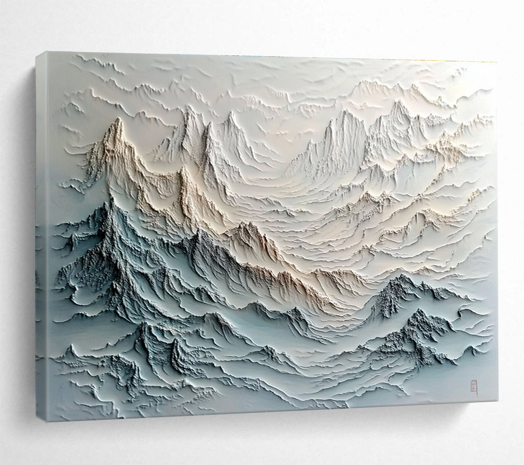 Intricate Textured Mountains Abstract Painting with Dramatic Detailing ABS620