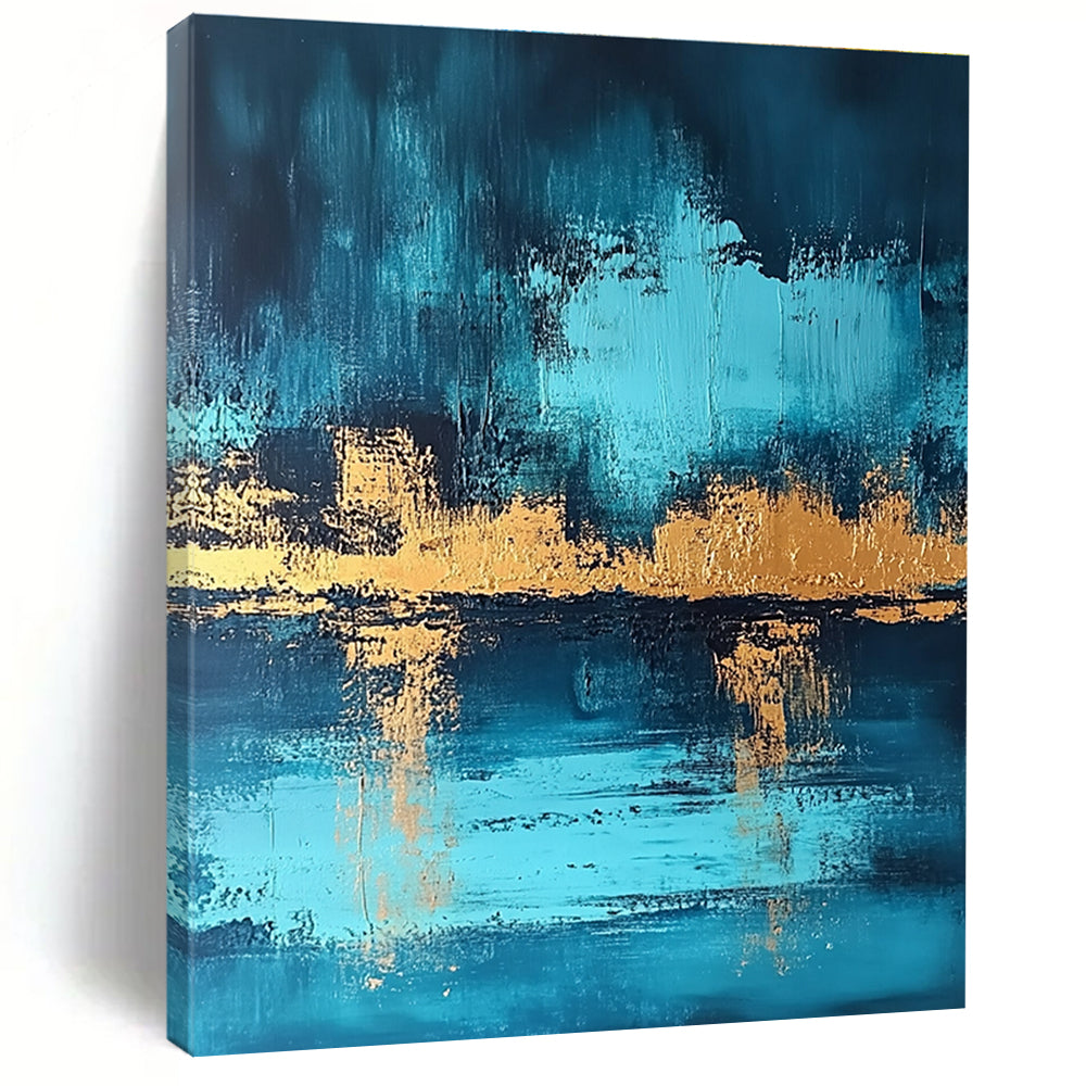 Blue and Gold Reflection - Elegant Landscape Abstract Painting GAB0460