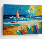 Beach Scene with Sailboat Abstract Painting for Vacation Home Interiors YHT313