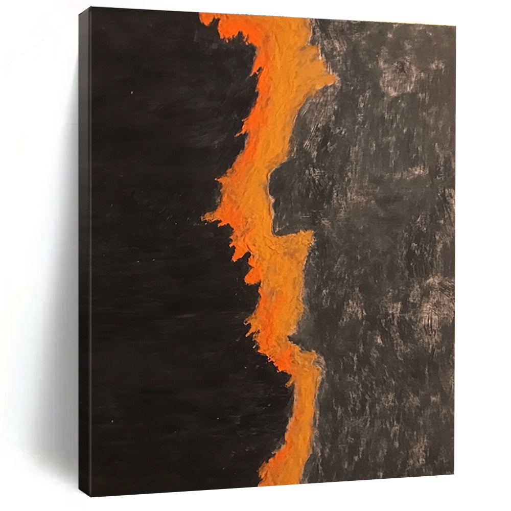 Black and Orange Lava Abstract Painting with Flowing Forms WINK834
