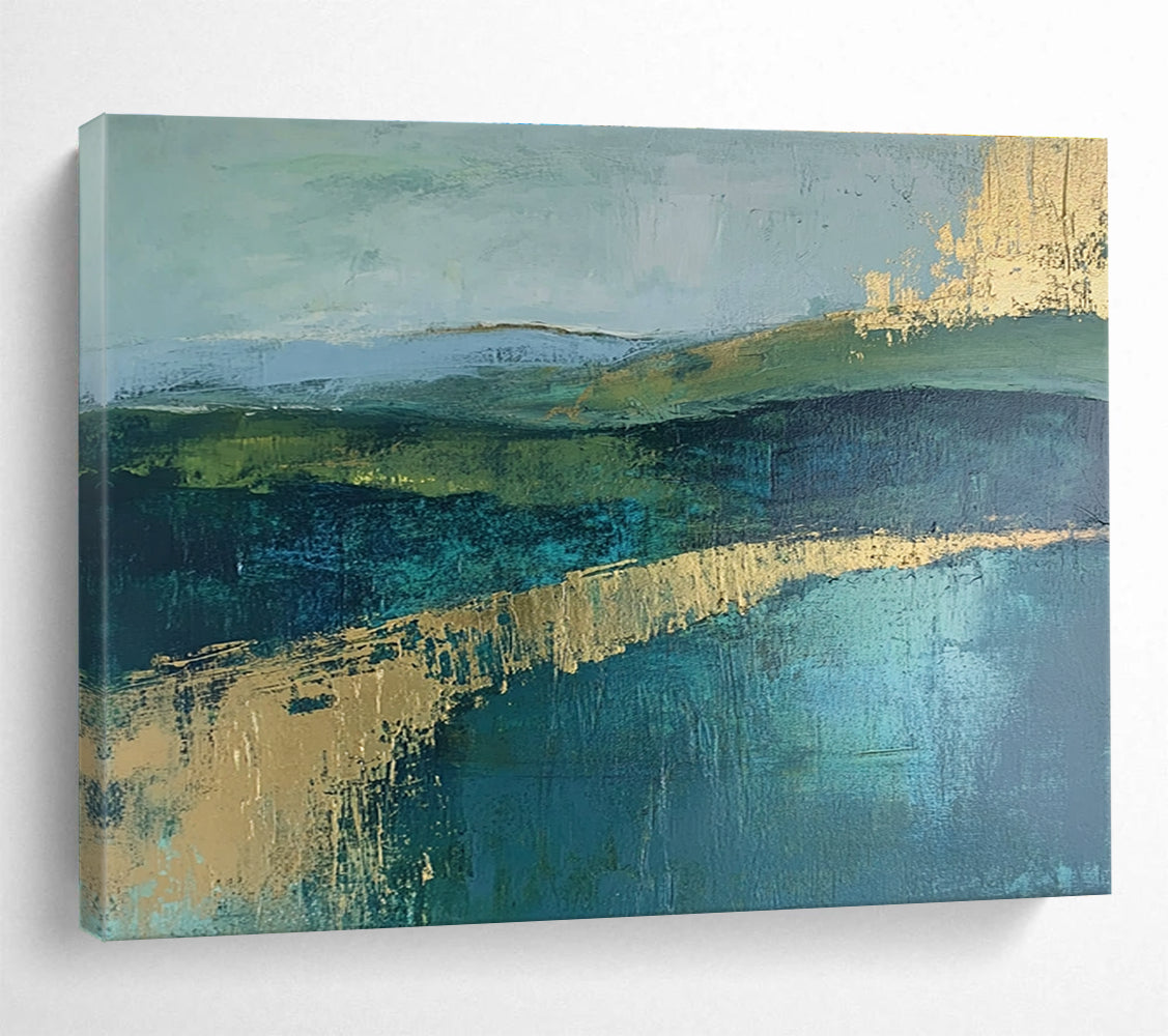 Green and Blue Landscape Abstract Painting with Subtle, Serene Layers ABS473