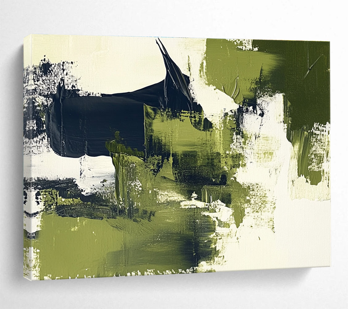 Green, Black and White Abstract Painting with Nature - Inspired Energy ABS407