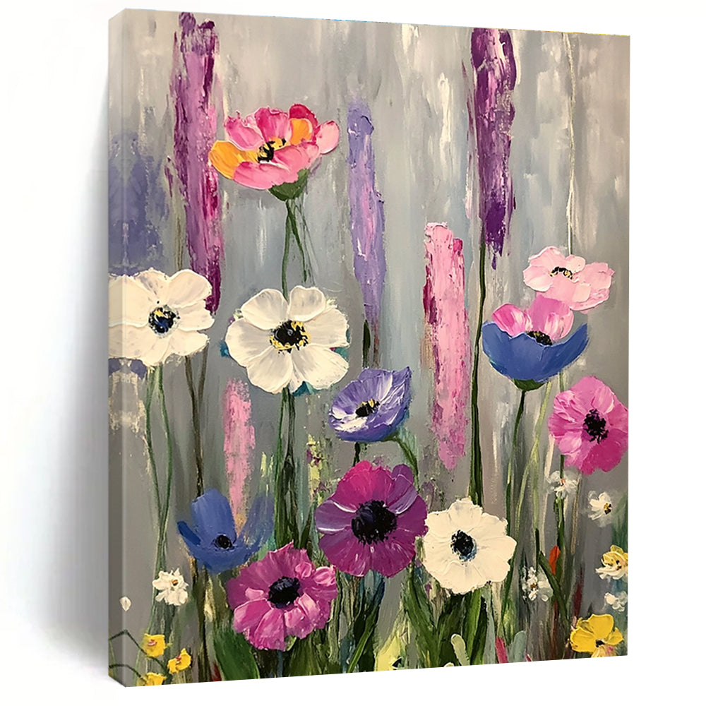 Colorful Wildflower Field Abstract Painting of Cheerful Wilderness GAB0169