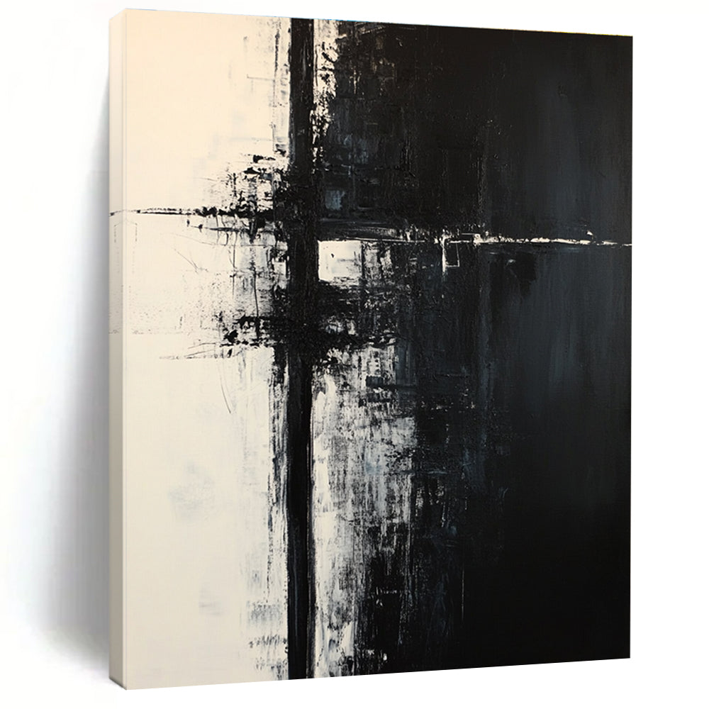Black and White Cross Abstract Painting for Edgy Office Spaces GAB0837