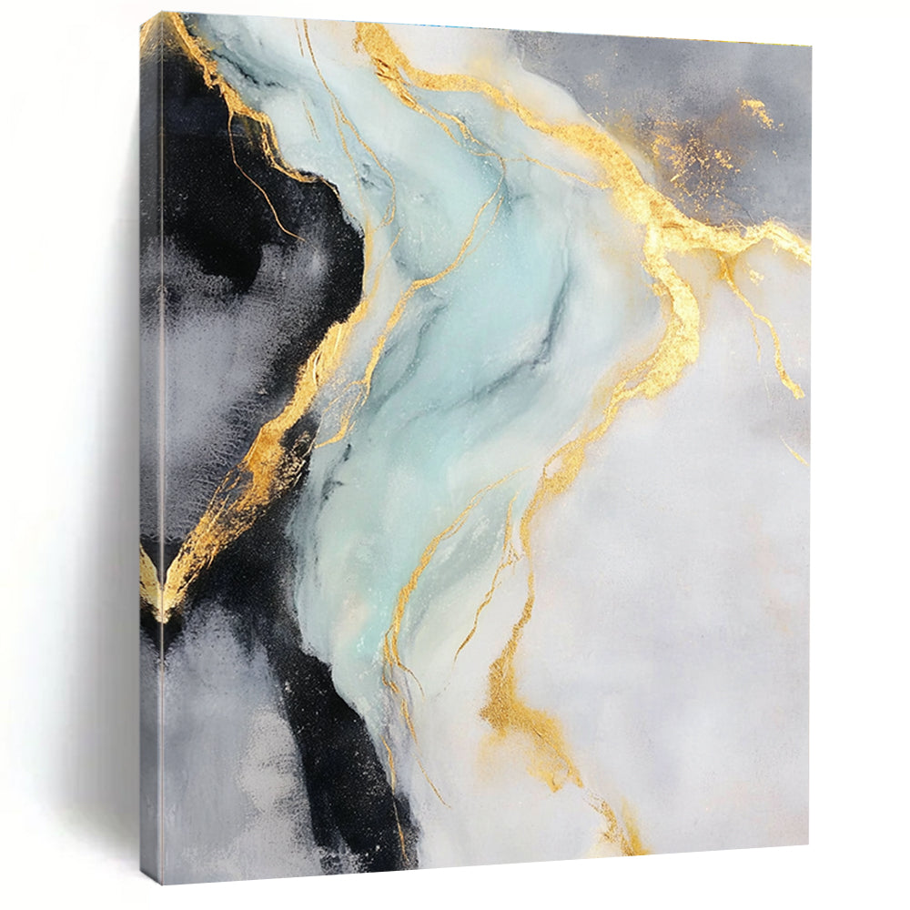 Gold Blue Abstract Painting with Luxe Flow WINK740