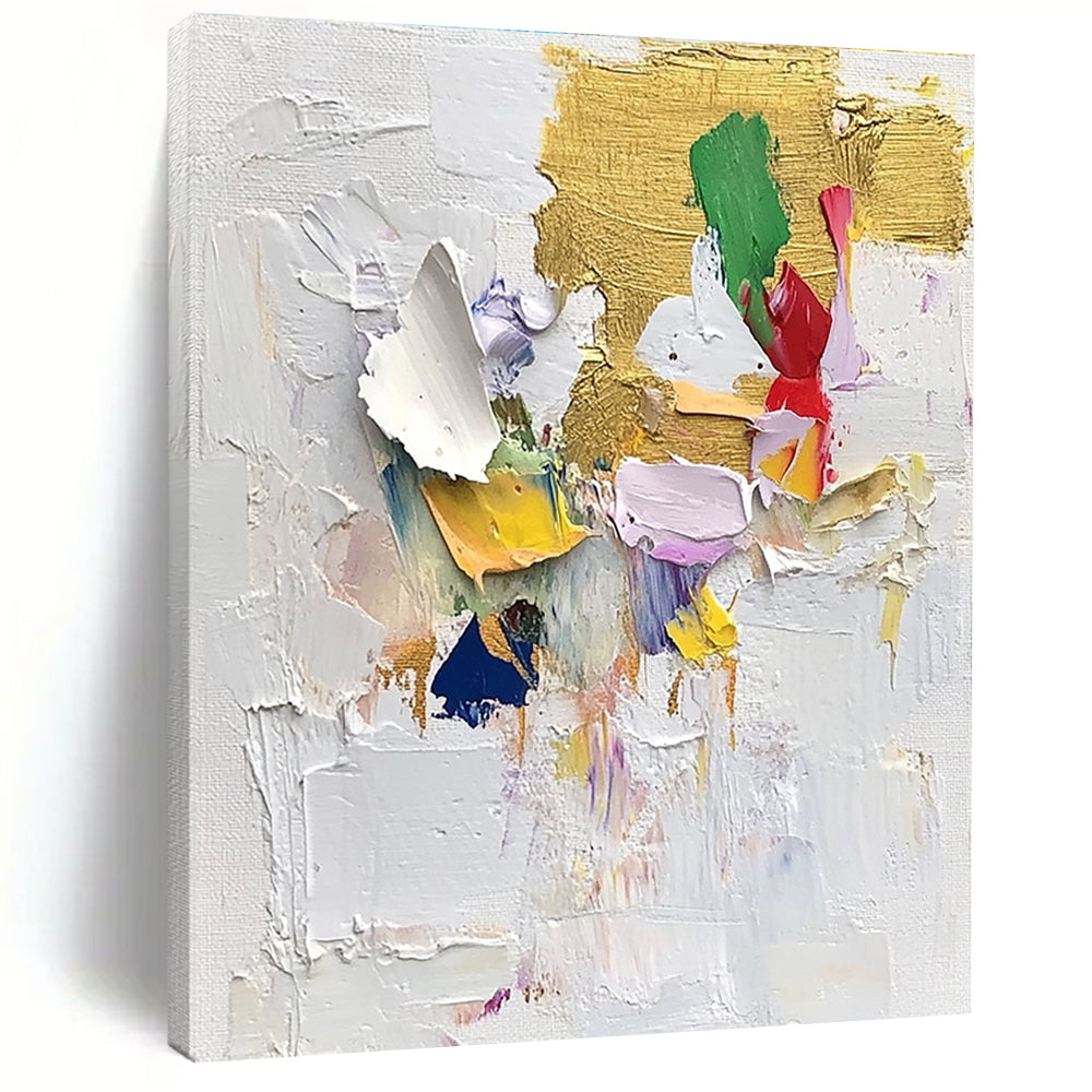 Gold Accented Abstract Collage Painting with Vibrant Shapes WINK621